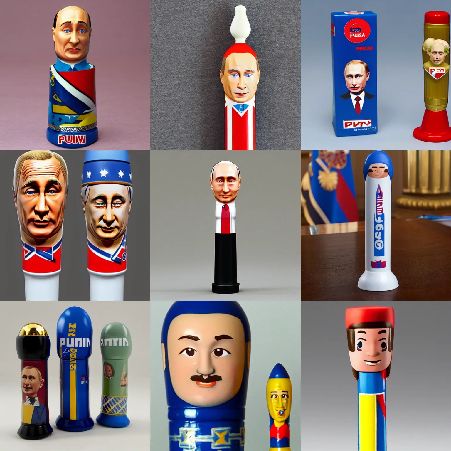 Prompt: product photograph of putin pez dispenser