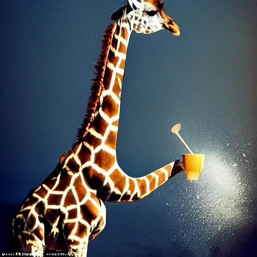 Prompt: a giraffe with a spoon full of sugar going into its nose, national geographic award winning photo