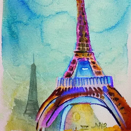 Prompt: a rabbit smiling in front of the eiffel tower, realistic watercolour