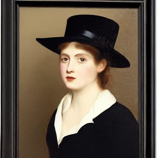 Prompt: portrait of a woman wearing a bowler hat, by berthold woltze.