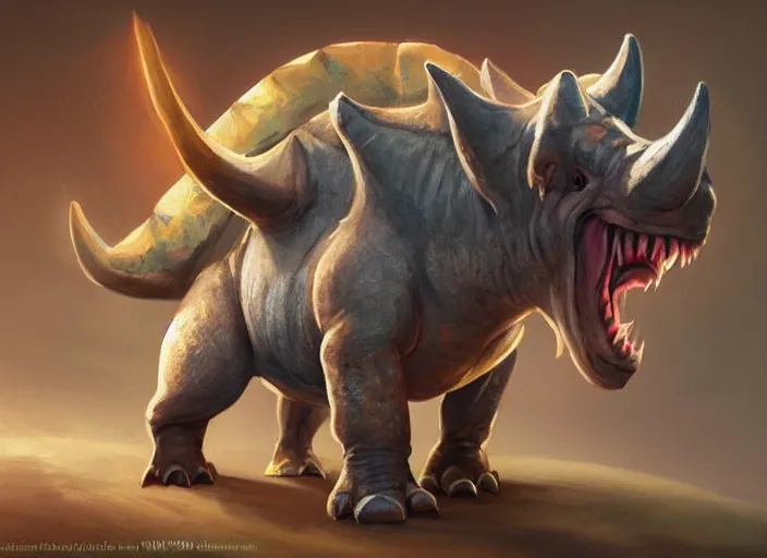 Prompt: character design for a cute triceratops made by pieces of cookies for kids game, oil painting by jama jurabaev, extremely detailed, brush hard, artstation, for aaa game, high quality, brush stroke