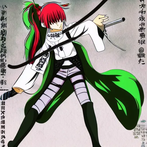 Prompt: fencer, anime style, green hair, dark, animation, detailed, illustration, eiichiro oda,