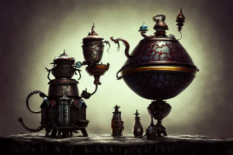 Prompt: a very detailed concept art of tim burton samovar, trending on artstation, digital art, 4 k, hyper realistic, octane render, sharp focus