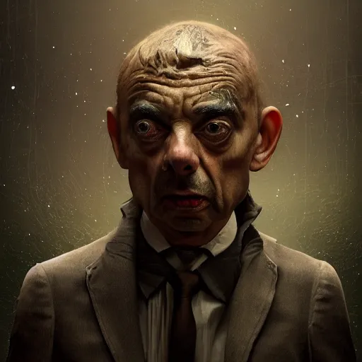 Image similar to Very very very very highly detailed epic central composition photo of Mr Bean face, intricate, dystopian, sci-fi, extremely detailed, digital painting, smooth, sharp focus, illustration, intimidating lighting, incredible art by Brooke Shaden, artstation, concept art, Octane render in Maya and Houdini