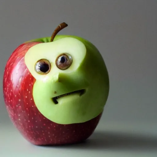 Prompt: apple with a smiling worm sticking out