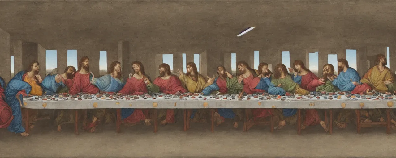 Prompt: the last supper, in brutalist style