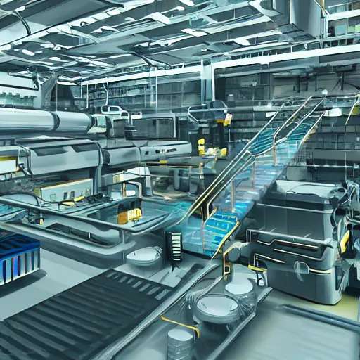 Image similar to A futuristic high-tech factory run by artificial-intelligence, digital art, 4k, realistic, unreal engine