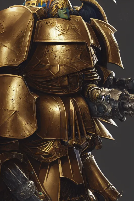 Image similar to armor portrait heros warhammer 4 0 k horus heresy fanart - the primarchs emperor by johannes helgeson animated with vfx concept artist & illustrator global illumination ray tracing hdr fanart arstation zbrush central hardmesh 8 k octane renderer comics stylized