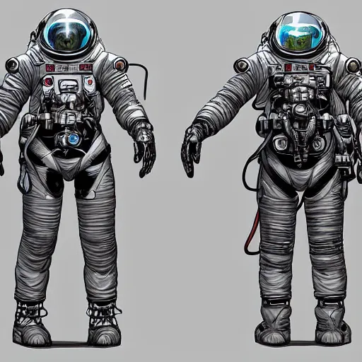 Prompt: Front, side and back character view of Astronaut from Kojima Productions by Artgem and Donato Giancola, trending on Artstation concept arts