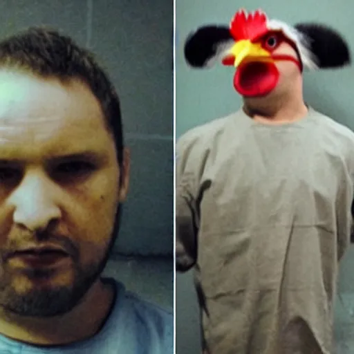 Image similar to prisoner wearing one chicken head