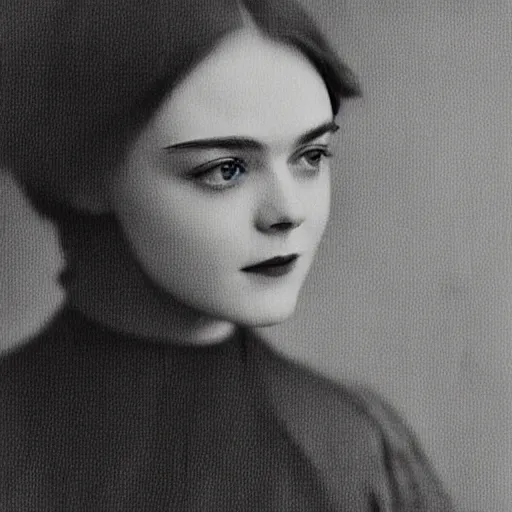 Image similar to headshot edwardian photograph of elle fanning, middle - aged, realistic face, trending on artstation, 1 9 1 0 s, 1 9 0 0 s, 1 9 2 0 s, grainy, victorian, detailed, slightly blurry