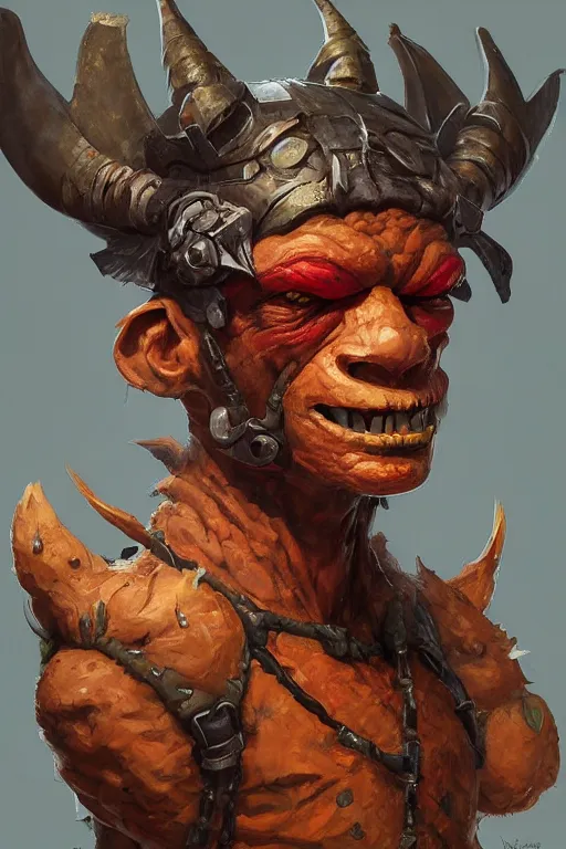 Prompt: portrait of the goblin miner wearing the epic artifact headgear devil\'s fruit by artgerm and Craig Mullins, James Jean, Andrey Ryabovichev, Mark Simonetti and Peter Morbacher 16k