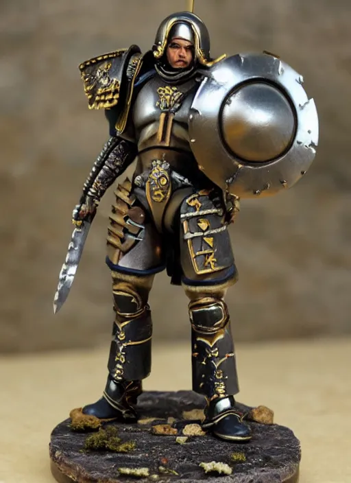 Image similar to 8 0 mm resin detailed miniature of a warhammer 4 0 k futuristic roman gladiator, product introduction photos, 4 k, full body,