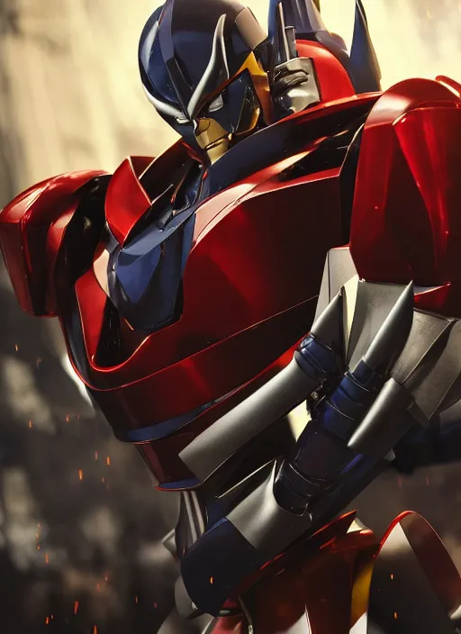 Image similar to a photorealistic dramatic hyperrealistic render of a beautiful mazinger z by go nagai, wlop, greg rutkowski, hidetaka tenjin, yoh yoshinori, yoji shinkawa, beautiful dynamic dramatic dark moody lighting, shadows, cinematic atmosphere, studio lighting, shadows, dark background, octane render, 8 k