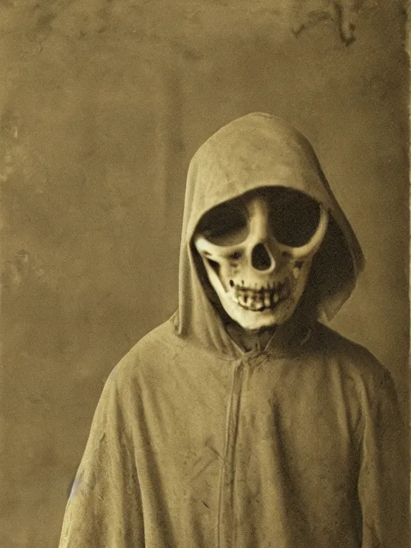 Image similar to portrait of faceless grim reaper with covered face and bright glowing eyes, ww1 photo, grainy, high detail, high resolution,