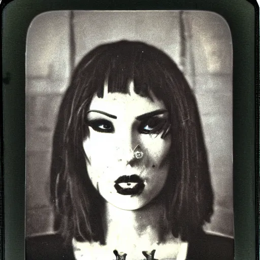 Prompt: occult assassin in service to the elder gods, portrait, polaroid photograph, 1980s