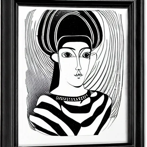 Prompt: a portrait of a female android by aubrey vincent beardsley
