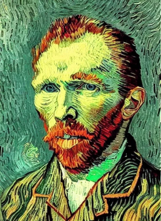 Image similar to a ultra detailed photo portrait of Vincent van Gogh with 3 ears, style Annie Leibovitz