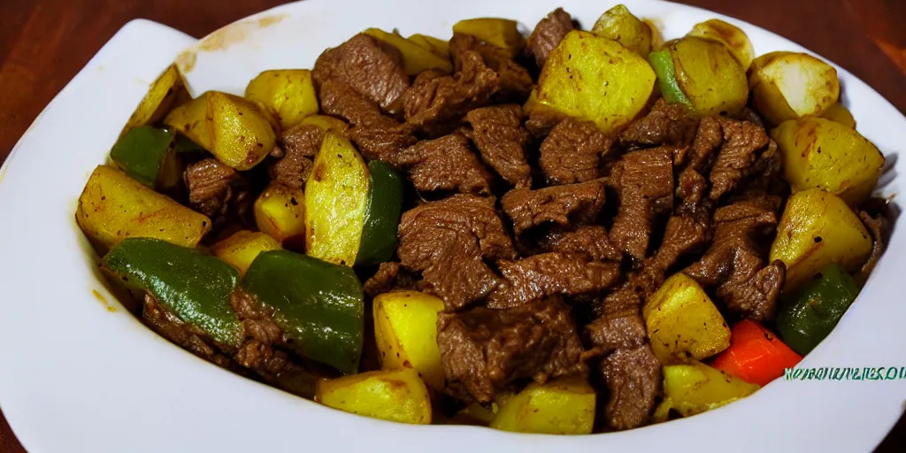 Image similar to curry beef onion potatoes green peppers