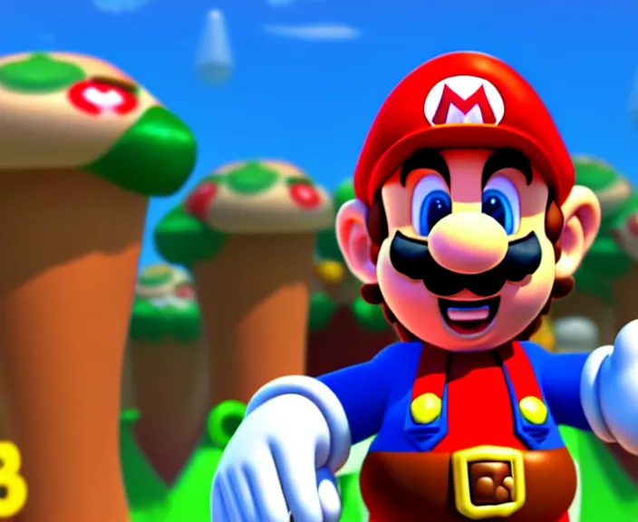 Prompt: still from a 3 d cartoon of ( ( super mario standing behind a podium in the mushroom kingdom, political ) ), 4 k, official screenshot, close - up