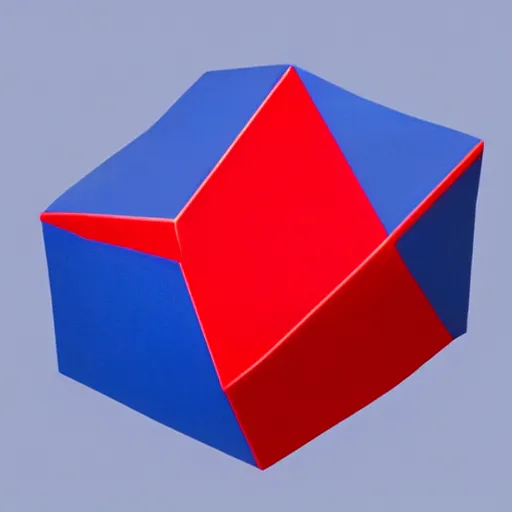 Prompt: two geometric shapes: on top is a red cube, on bottom is a blue sphere