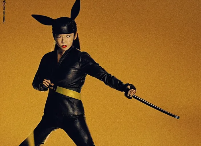 Image similar to film still pikachu with katana in kill bill by tarantino, 8 k