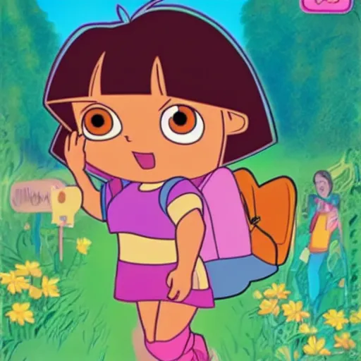 Prompt: dora the explorer as real girl, in lowbrow style