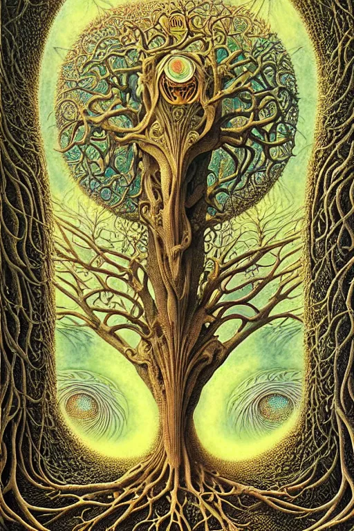 Image similar to tree of life by roger dean and andrew ferez, art forms of nature by ernst haeckel, divine chaos engine, symbolist, visionary, art nouveau, botanical fractal structures, organic, detailed, realistic, surreality