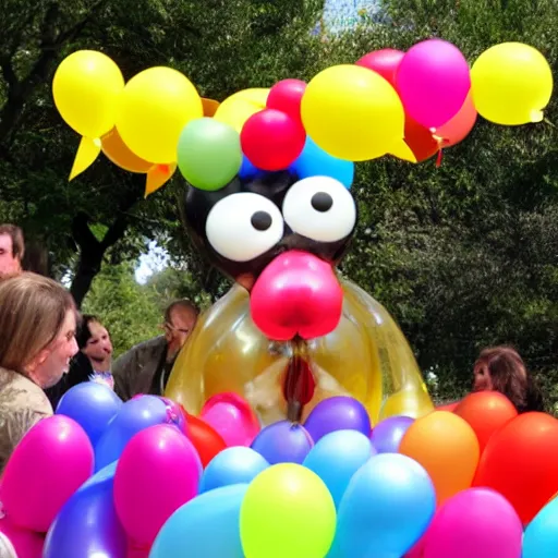 Image similar to anthropomorphic birthday balloon partying