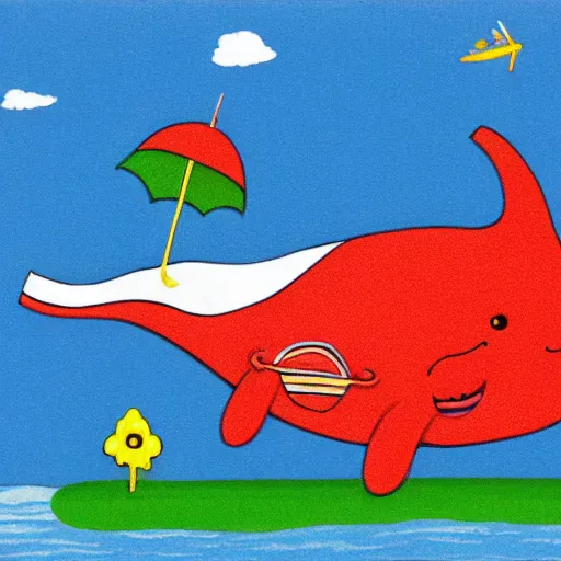 Prompt: a happy whale by richard scarry