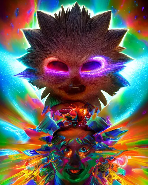 Prompt: portrait ultra dimensional sonic the hedgehog entity, accidentally tripping on dmt and acid, psychedelic experience, overwhelming psychosis of self realization and burning awakening, ultra high definition, unreal engine 5, hyperrealism, masterpiece composition, by casey weldon, barclay shaw 8 k photorealistic