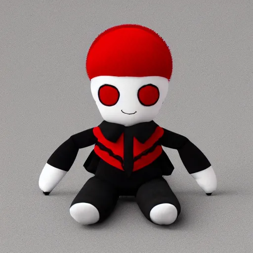 Prompt: cute fumo plush of a gothic boy in a red and black uniform, laces and ribbons, soft shadow, vray