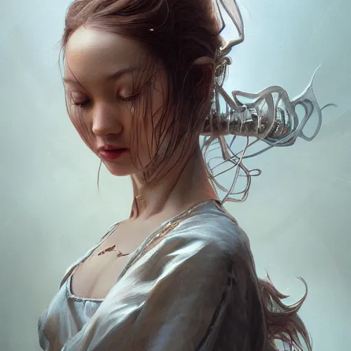 Image similar to Alissa Sugawara, physically accurate, dynamic lighting, intricate, elegant, highly detailed, digital painting, artstation, HR GIGER, Hieronymus Bosch, Francis Bacon, concept art, smooth, sharp focus, illustration, art by artgerm and greg rutkowski and alphonse mucha
