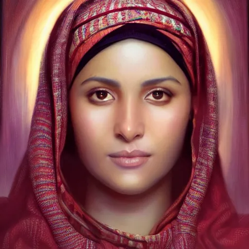 Image similar to portrait of an omani woman ( 3 5 ) from oman in 2 0 2 1, an oil painting by ross tran and thomas kincade