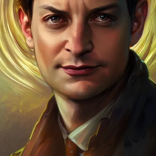 Prompt: portrait of Tobey Maguire as the Flash elegant, intricate, headshot, highly detailed, digital painting, artstation, concept art, sharp focus, illustration, art by artgerm and greg rutkowski and alphonse mucha