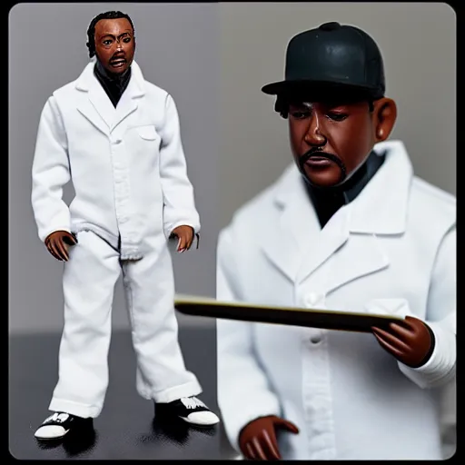 Prompt: “an award winning photograph of an action figure doll of Kendrick Lamar, the rapper, hip hop artist, dressed as a scientist”