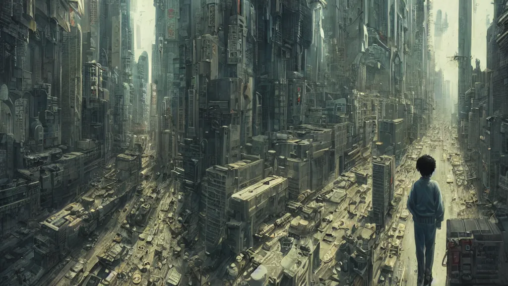 Image similar to realistic aesthetic highly detailed photography of characters in akira scene, characters with hyperrealistic highly detailed faces. from akira by katsuhiro otomo and alejandro hodorovski and denis villeneuve and gregory crewdson style with many details by mike winkelmann and vincent di fate in sci - fi style. volumetric natural light hyperrealism photo on dsmc 3 system