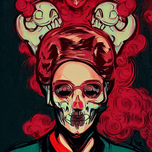 Image similar to portrait skull girl by petros afshar, tom whalen, laurie greasley, jc leyendecker and singer sargent