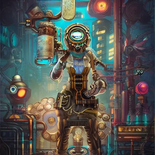 Image similar to Lofi Biopunk Steampunk Cyberpunk Bioshock Pokemon portrait, Pixar style, by Tristan Eaton Stanley Artgerm and Tom Bagshaw.