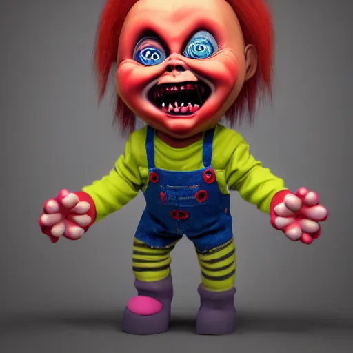 Image similar to screaming chucky doll in shape of balloons octane render