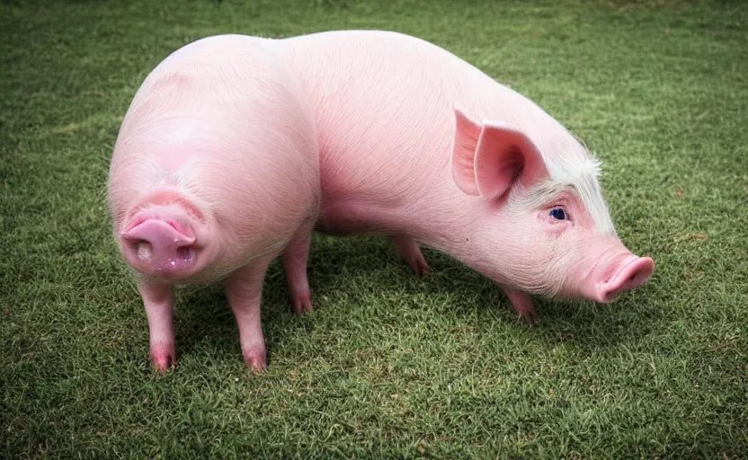 Prompt: a cute pig wearing a straw hat at blue hour, twilight, cool, award winning 4 k photo, twilight cool light, low angle!!!!, low angle, e, from below, worms - eye - view