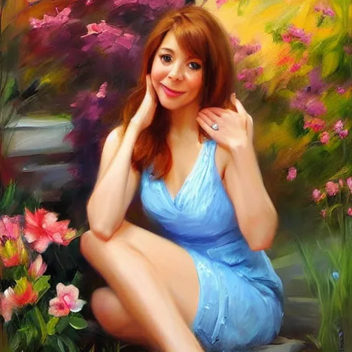 Image similar to lily aldrin, painting by vladimir volegov