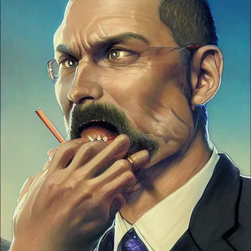 Prompt: banana in a business suit, artists portrait, fantasy, highly detailed, digital painting, concept art, sharp focus, depth of field blur, illustration, art by artgerm and greg rutkowski and alphonse mucha