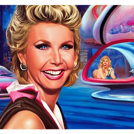 Image similar to Olivia Newton-John as Sandy in Grease, by Mark Brooks, Donato Giancola, Victor Nizovtsev, Scarlett Hooft Graafland, Chris Moore