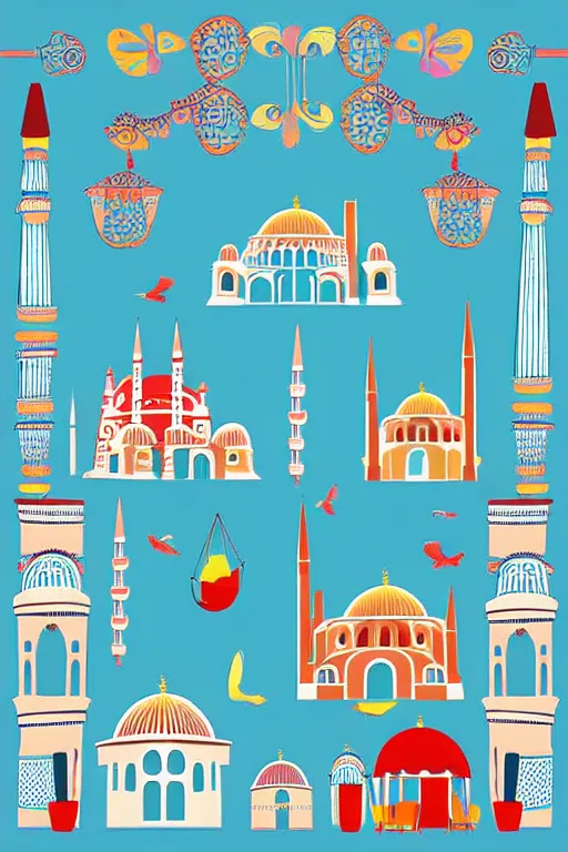 Prompt: minimalist boho style art of colorful istanbul, illustration, vector art