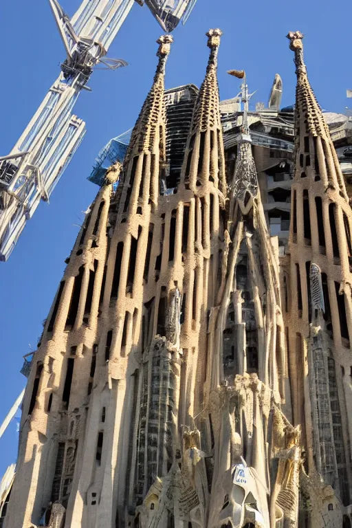 Image similar to A building that is a mix of The Empire State building and La Sagrada Familia by Antoni Gaudi, CG Society