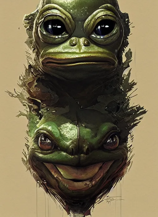 Image similar to Portrait of Pepe The Frog, marvel comics, dark, intricate, highly detailed, smooth, artstation, digital illustration by Ruan Jia and Mandy Jurgens and Artgerm and Wayne Barlowe and Greg Rutkowski and Frank Frazetta