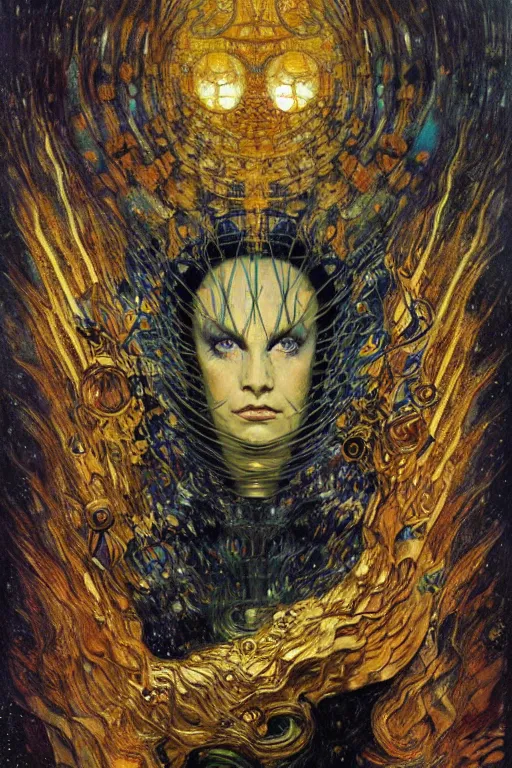 Image similar to character art the contra bill rizer, by karol bak, jean deville, gustav klimt, and vincent van gogh, trickster, enigma, destiny, poe's angel, surreality, inspiration, muse, otherworldly, fractal structures, arcane, ornate gilded medival icon, spirals