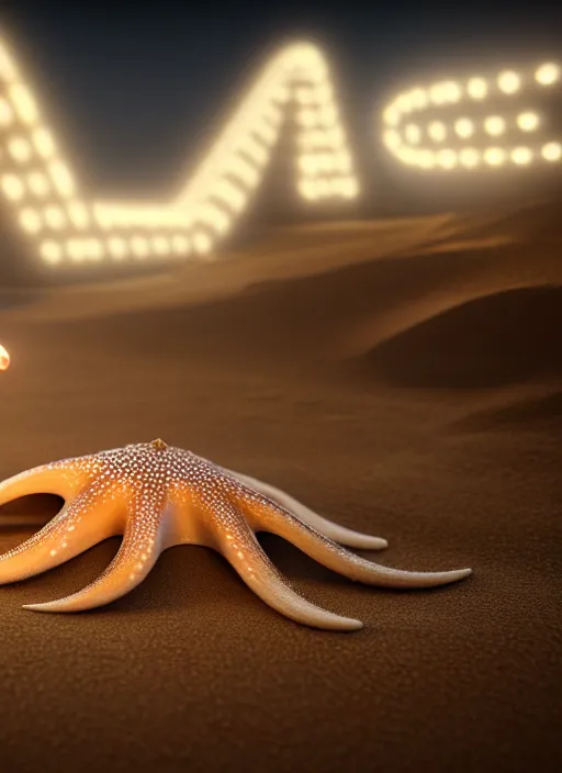 Image similar to realistic detailed image of a white-spotted octopus sand-writing a list of names at night, cinematic, hyper realism, high detail, octane render, unreal engine, 8k, extremely detailed, 8k.