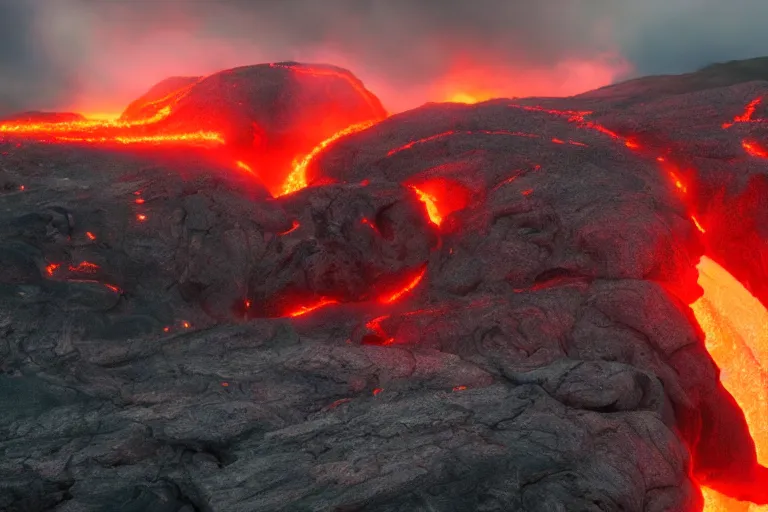 Image similar to lava falls from the red sky upon a football stadium, crowds panic, cinematic lighting by Jessica Rossier